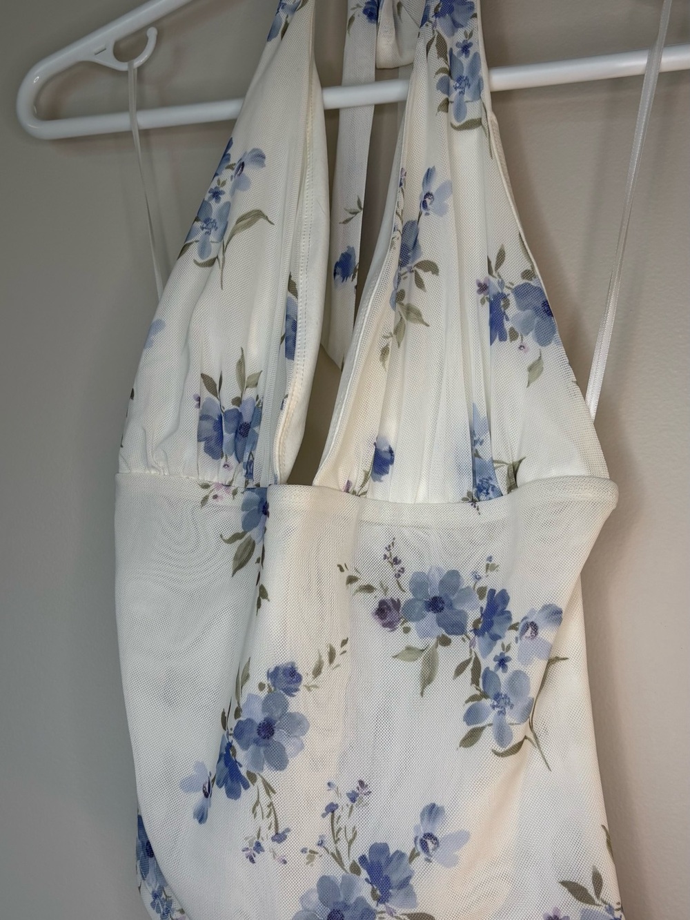 Garage Ivory Halter Top with Blue Floral Print - Picture 2 of 4